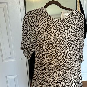 Puff sleeve floral flowy beige and black midi dress